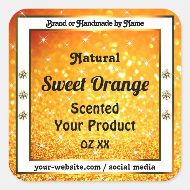 Luxury Orange Glitter Sparkle Stars Product Labels (Front)
