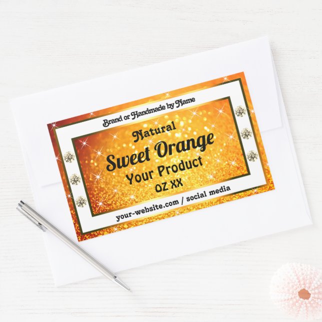 Luxury Orange Glitter Sparkle Stars Product Labels (Envelope)