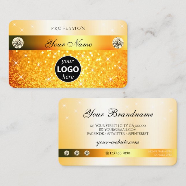 Luxury Orange Glitter Sparkling Stars with Logo Business Card (Front/Back)