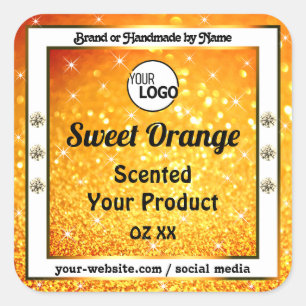 Luxury Orange Sparkle Glitter Product Labels Logo