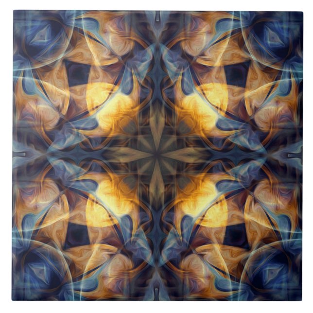 Luxury, ornamental colourful pattern, navy blue ceramic tile (Front)