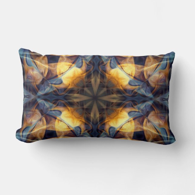 Luxury, ornamental colourful pattern, navy blue lumbar cushion (Front)
