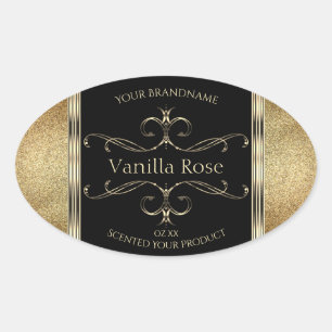 Luxury Ornamental Gold Glitter Black Product Label
