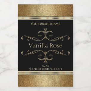 Luxury Ornamental Gold Glitter Black Product Label