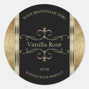 Luxury Ornamental Gold Glitter Black Product Label
