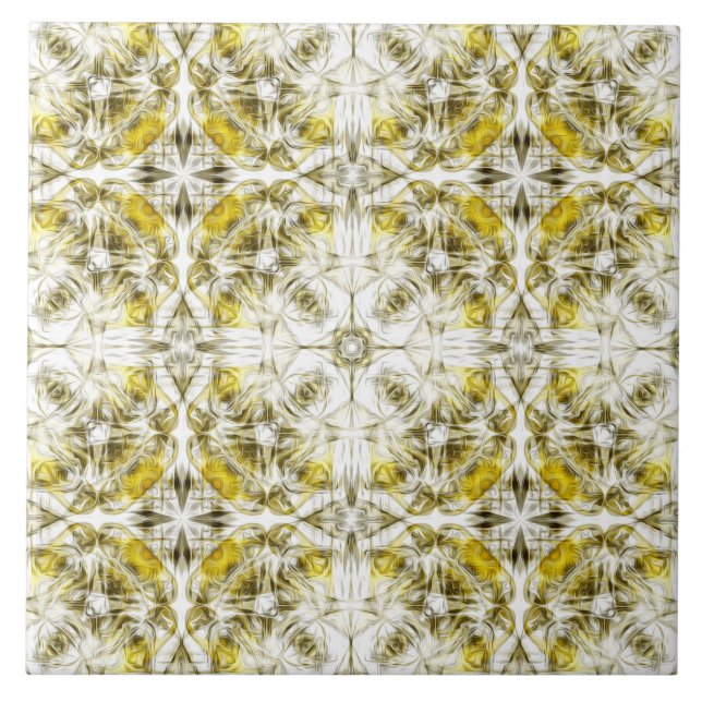 Luxury, ornamental, mustard yellow, white, grey ceramic tile (Front)