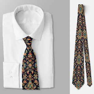 Luxury Ornate Damask Pattern with Floral Motifs Tie