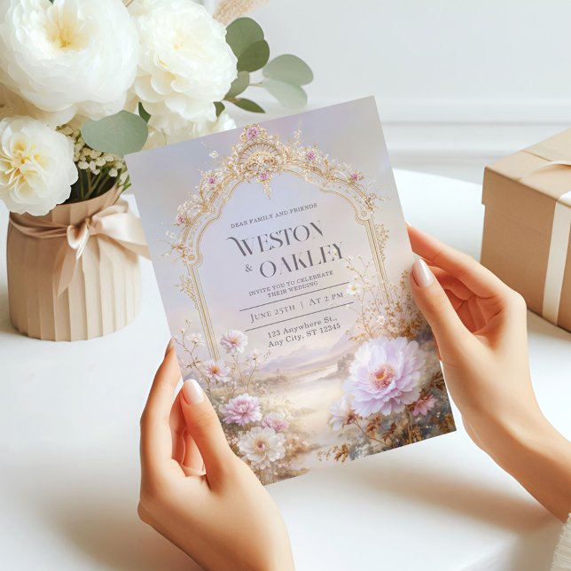 Luxury Ornate Gold Arch Pink Peony Floral Wedding Invitation (Creator Uploaded)