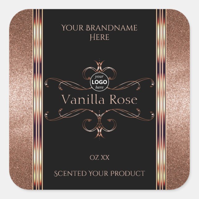 Luxury Ornate Rosegold Black Product Labels Logo (Front)