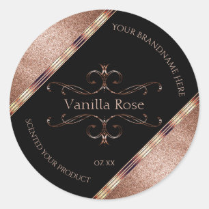 Luxury Ornate Rosegold Glitter Black Product Label