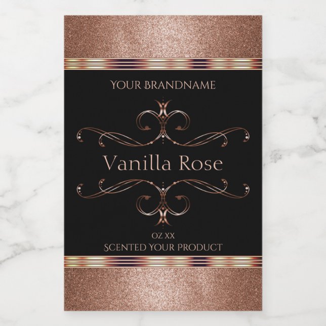 Luxury Ornate Rosegold Glitter Black Product Label (Single Label)