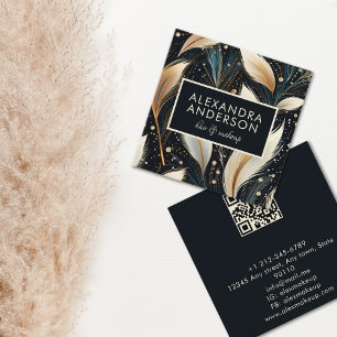 Luxury Pampas Grass Pattern Black Square Business Card