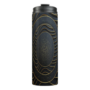 Luxury paper cut backgrounds with golden line and thermal tumbler
