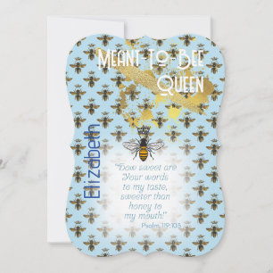 Luxury Pastel Blue Bee Grid Queen Gold Invitation