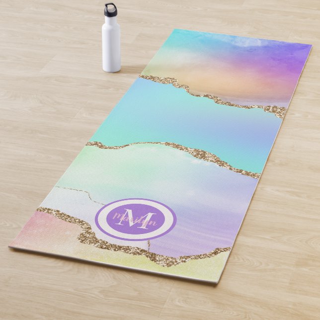 Luxury Pastel Gold Agate Faux Glitter Yoga Mat (In Situ)