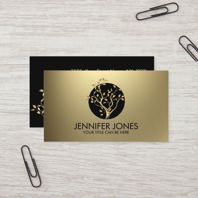 Luxury Pastel Gold Tree Symbol Business Card (Front/Back In Situ)