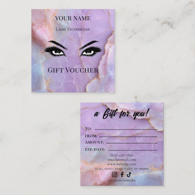 Luxury Pastel Marble Lash Ar Gift Certificate Card (Front/Back)