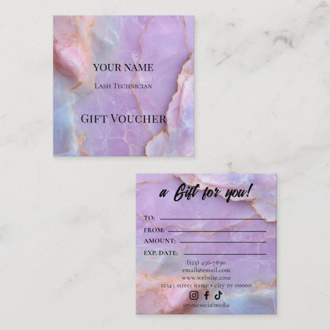 Luxury Pastel Marble Lash Ar Gift Certificate Card (Front/Back)