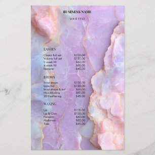 Luxury Pastel Marble Lash Ar Salon Price List Menu