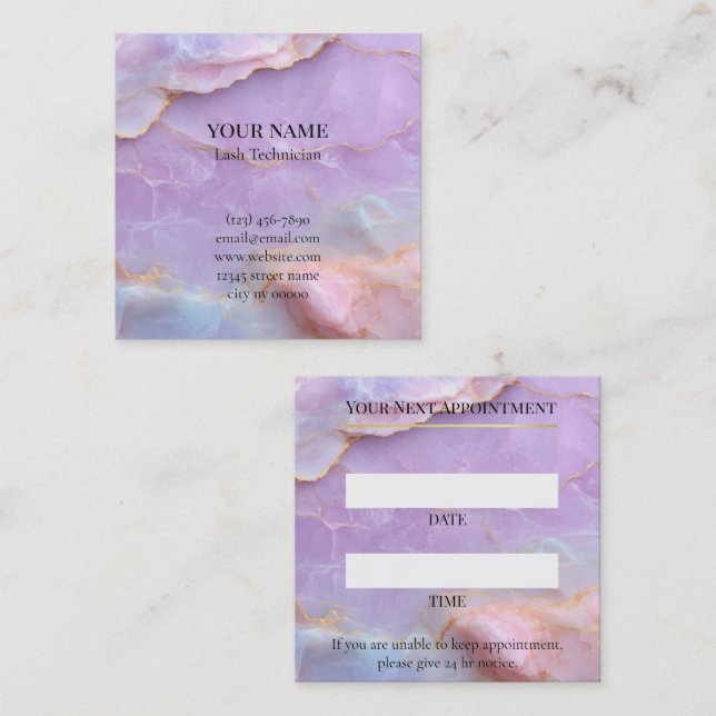 Luxury Pastel Marble Lash Artist Appointment Card (Front/Back)