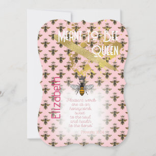 Luxury Pastel Pink Bee Matrix Queen Gold Invitation