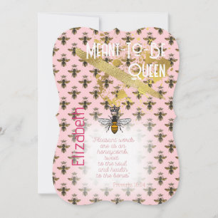 Luxury Pastel Pink Bee Matrix Queen Gold Invitation