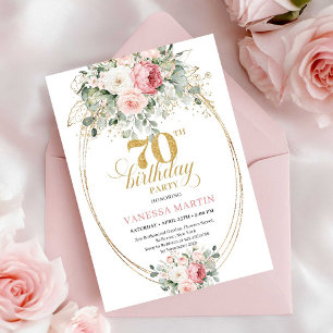 Luxury Pastel Pink Floral 70th Birthday Invitation