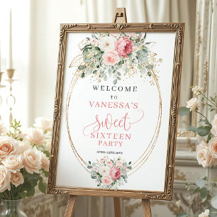 Luxury Pastel Pink Floral Sweet Sixteen Welcome Poster