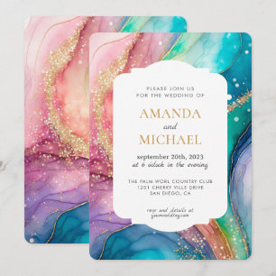 Luxury Pastel Rainbow alcohol ink Wedding Invitation