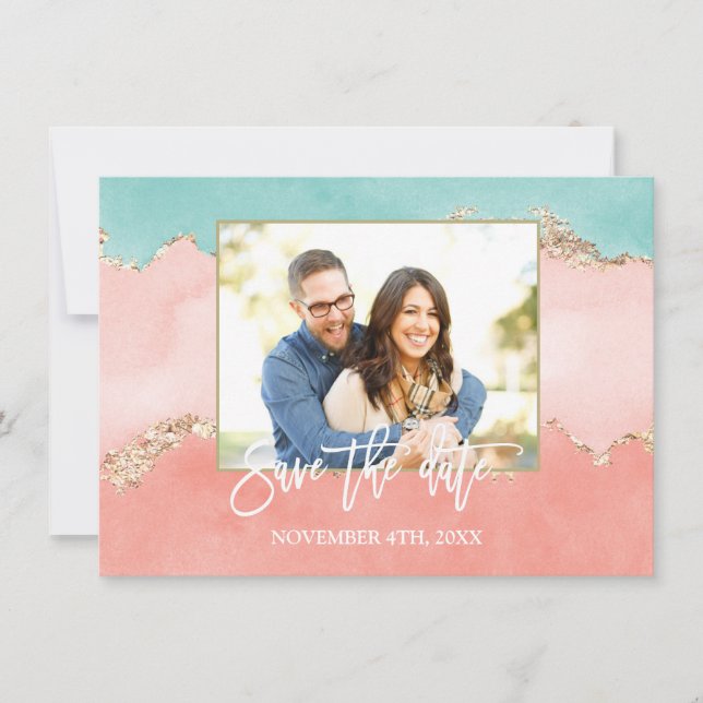Luxury Pastel Watercolour Gold Foil Save The Date (Front)