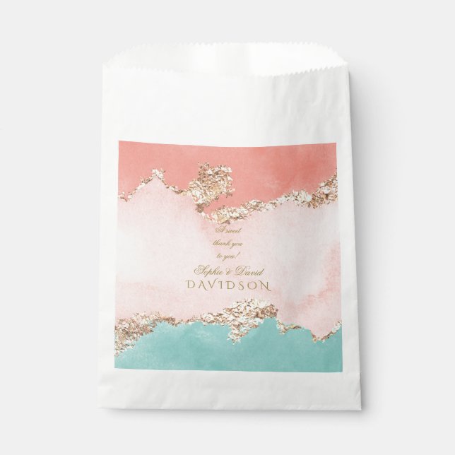 Luxury Pastel Watercolour Gold Foil Wedding Favour Bag (Front)