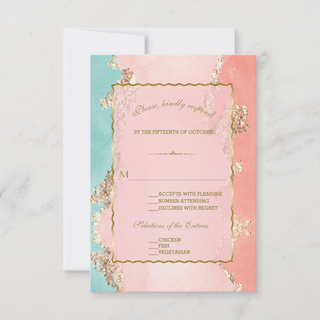 Luxury Pastel Watercolour Gold Foil Wedding RSVP Card (Front)