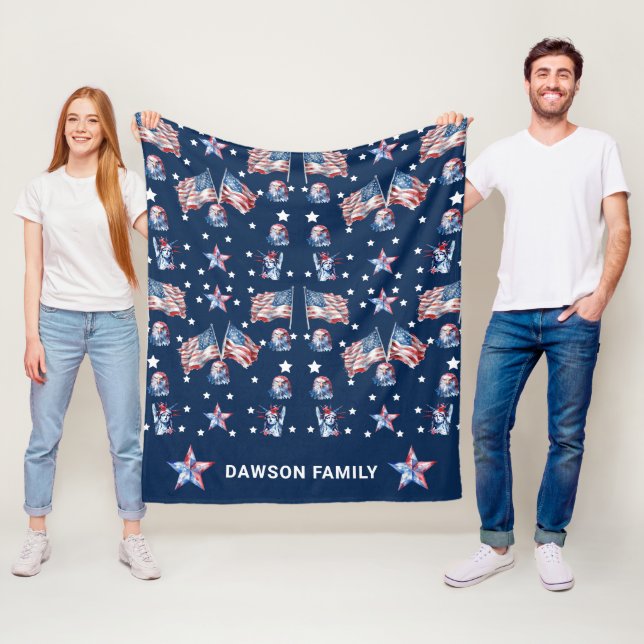 Luxury Patriotic 4th of July Personalised Fleece Blanket (In Situ)