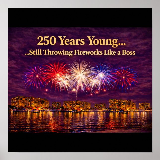 Luxury Patriotic Fireworks Over Water Print (Front)