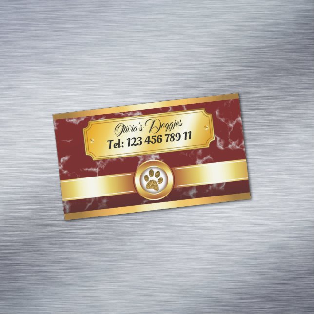 Luxury Paw Print Dog Walker Pet Sitter Magnetic Business Card (In Situ)