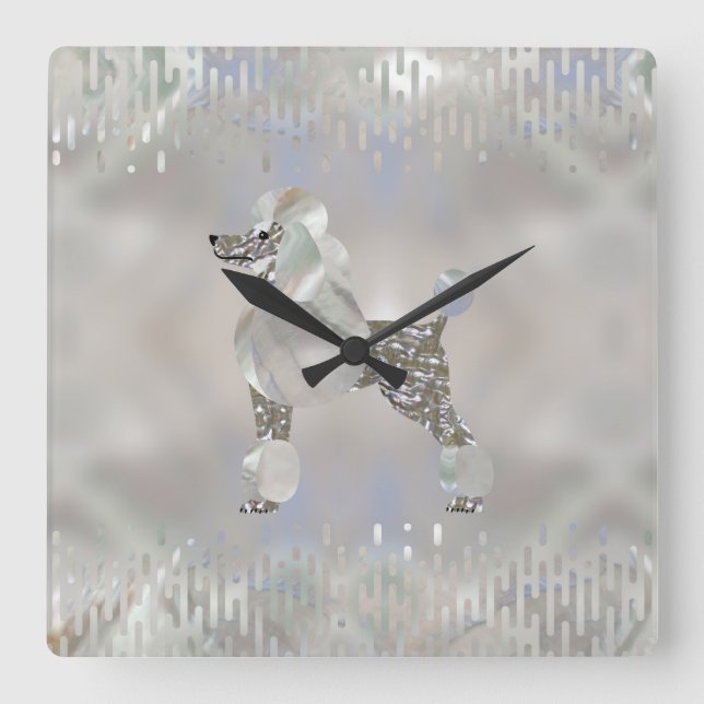 Luxury Pearl and Abalone Poodle Square Wall Clock (Front)