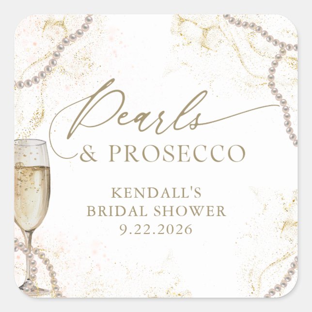 Luxury Pearls and Prosecco Bridal Shower Square Sticker (Front)