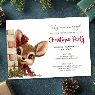 Luxury Peeking Reindeer Cute Cartoon Watercolor  Invitation