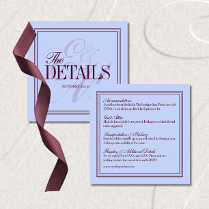 Luxury Periwinkle and Plum Formal Wedding Details Enclosure Card
