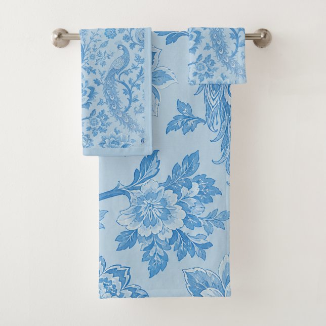 Luxury Persian Pale Peacock Blue Pattern  Bath Towel Set (Insitu)