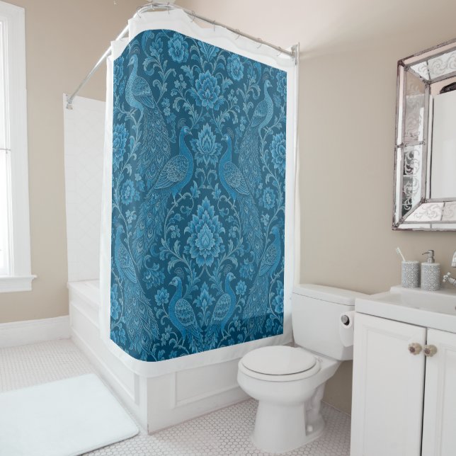 Luxury Persian This  Rich Peacock Blue Pattern  Shower Curtain (In Situ)