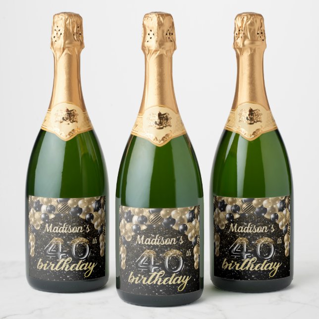Luxury Personalised 40th Birthday Sparkling Wine Label (Bottles)
