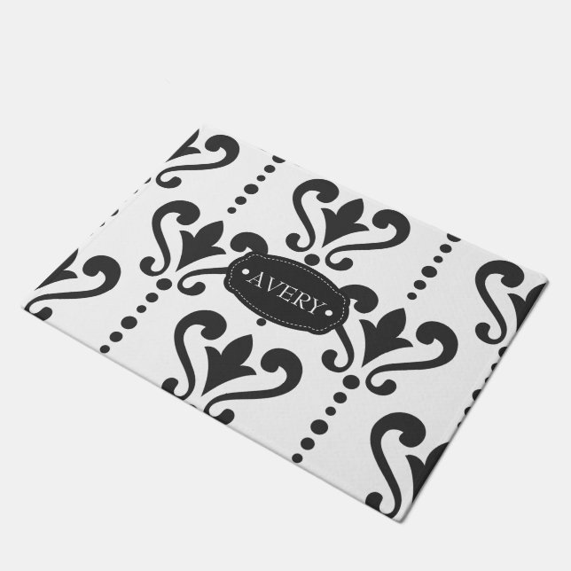Luxury Personalised Black and White Doormat (Angled)
