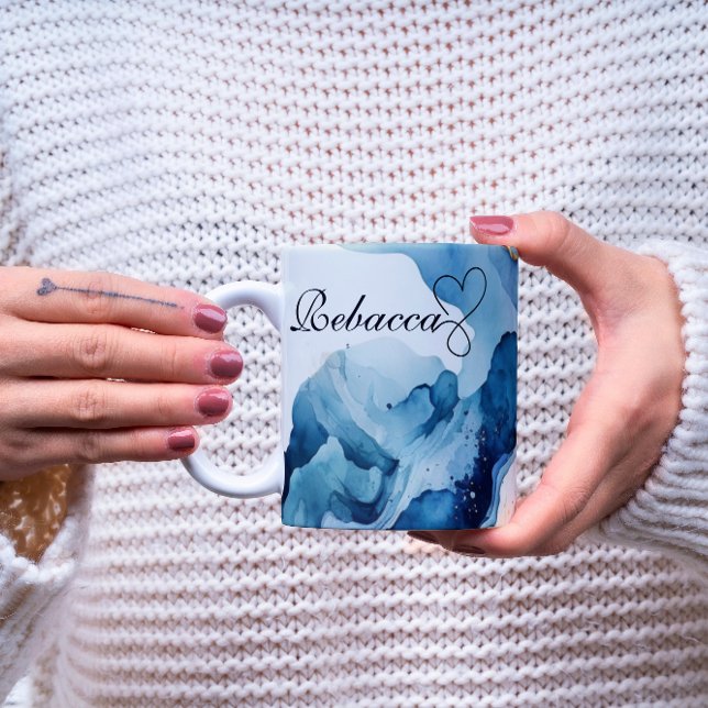 Luxury Personalised Blue & Gold Watercolor Mug (Creator Uploaded)