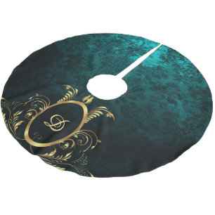 Luxury Personalised Damask gold Frame Brushed Polyester Tree Skirt