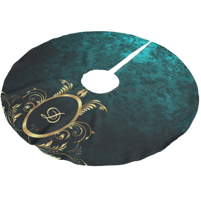 Luxury Personalised Damask gold Frame Brushed Polyester Tree Skirt (Angled)