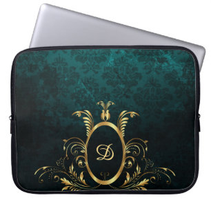 Luxury Personalised Damask Turquoise Laptop Sleeve