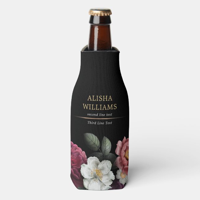 Luxury Personalised Floral Gold Black Bottle Cooler (Bottle Front)