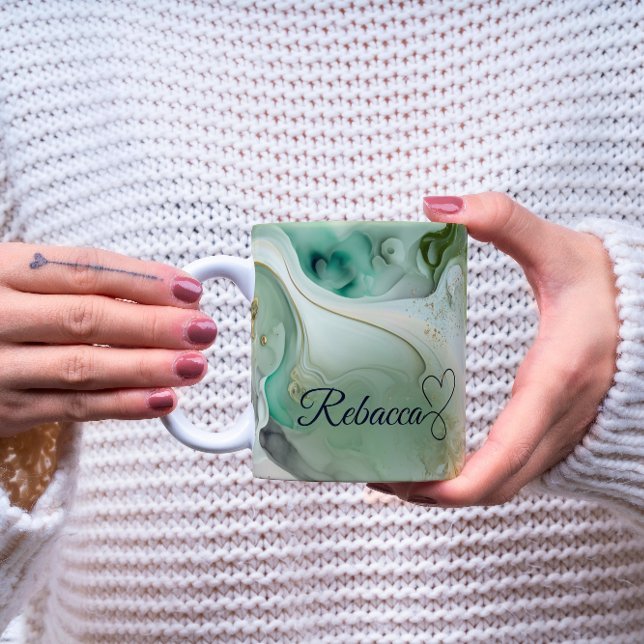 Luxury Personalised Green & Gold Marble Mug (Creator Uploaded)