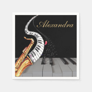 Luxury Personalised Saxophone Piano Music Napkin